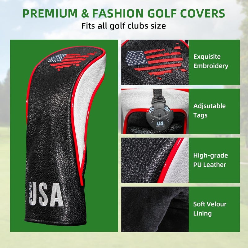 Frimon Golf Club Head Covers,4pcs or 1pc USA Golf Head Covers for Woods and Driver Fairway Hybrid - PU Leather Mallet Blade Putter for Men Women Golf Enthusiast - Image 3